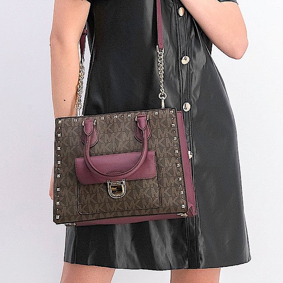 Michael Kors Bridgette Plum Studded Tote With Crossbody Strap - Picture 1 of 14